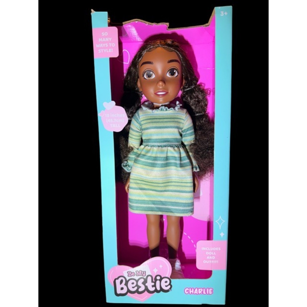 Charlie 18" Doll - Be My Bestie Jakks Pacific - Brunette Striped Dress - NIB